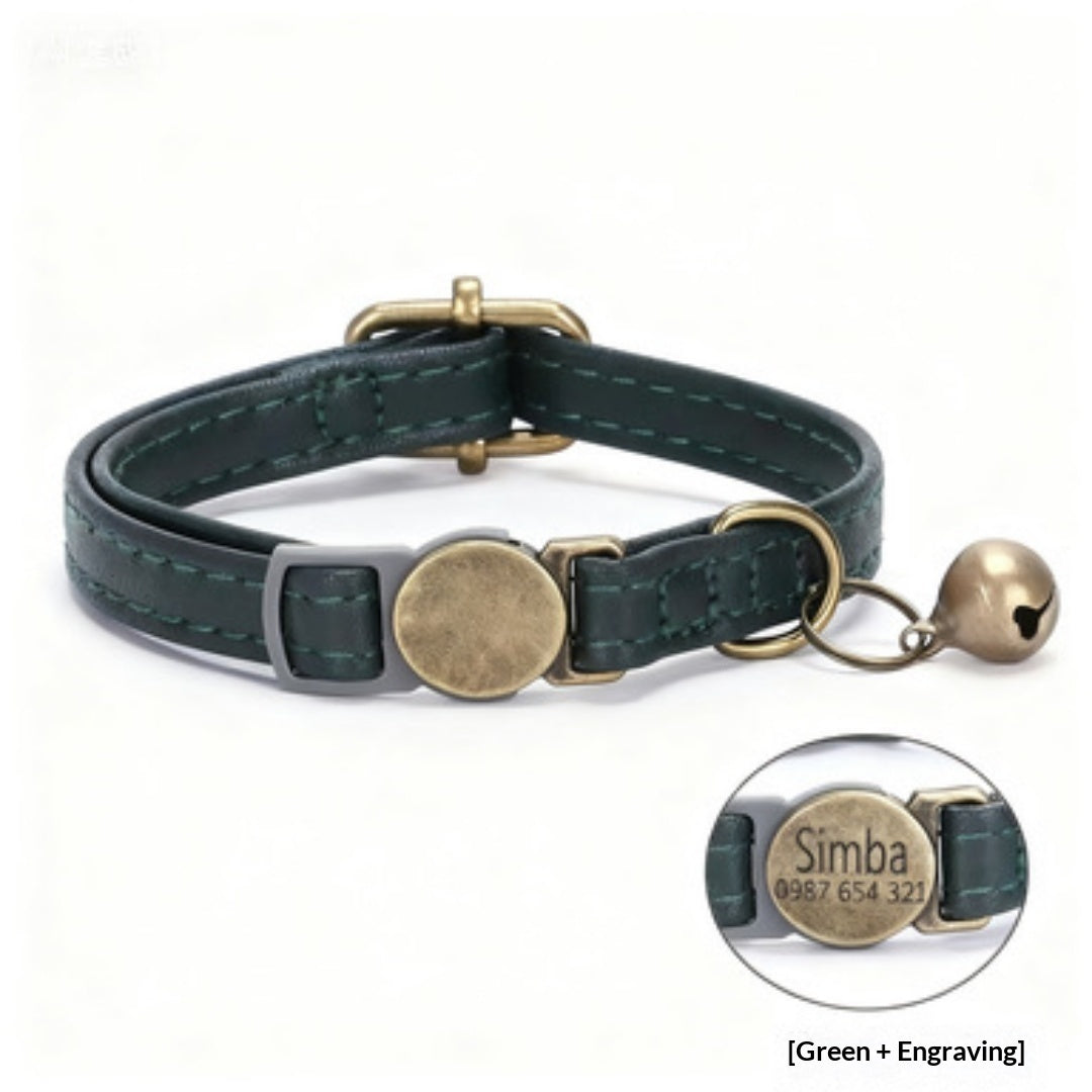 Collar de cuero retro para gato: elegante, duradero y ajustable