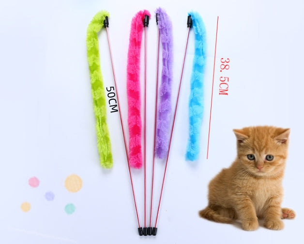 Varita de juguete interactiva para gatos con felpa, plumas y caña