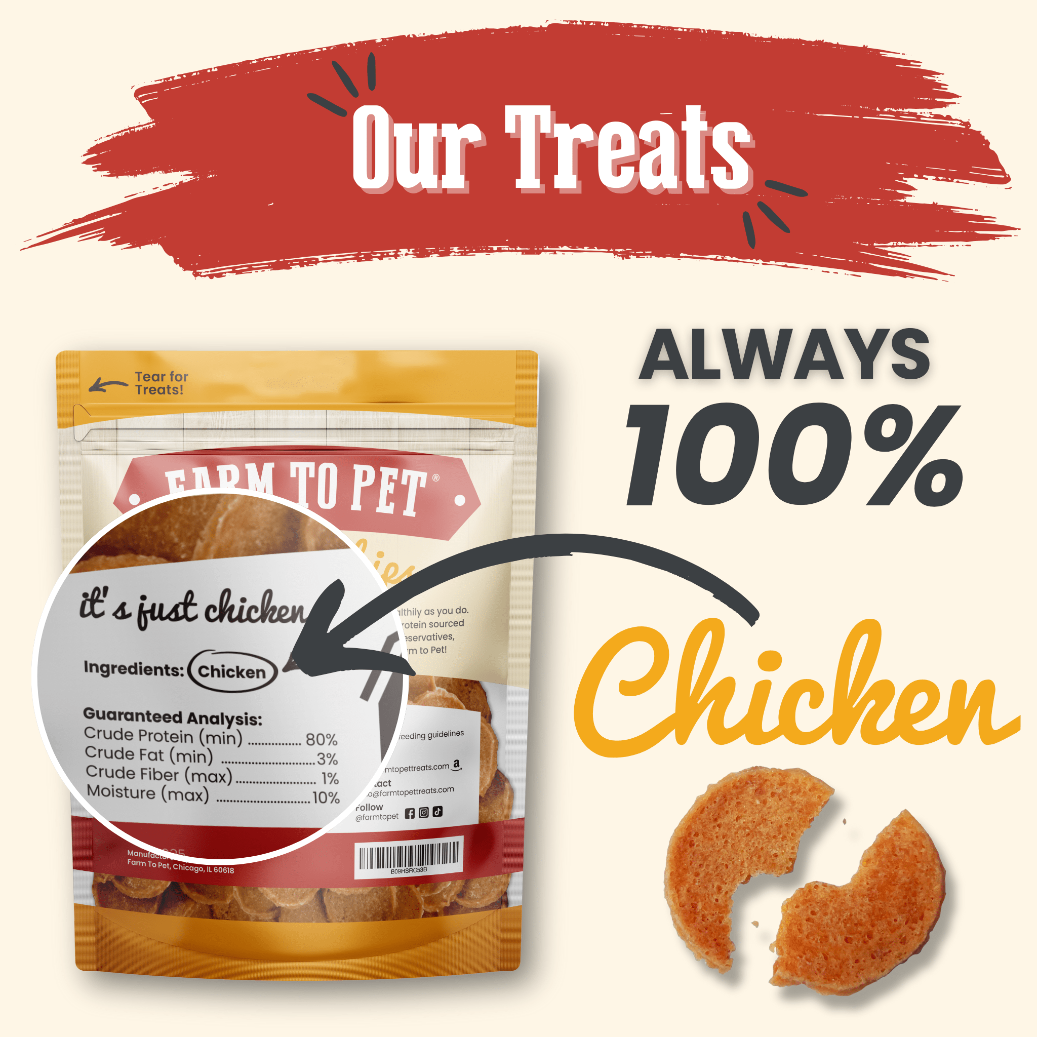 Patatas fritas de pollo para perros | Premios para perros de un solo ingrediente totalmente naturales