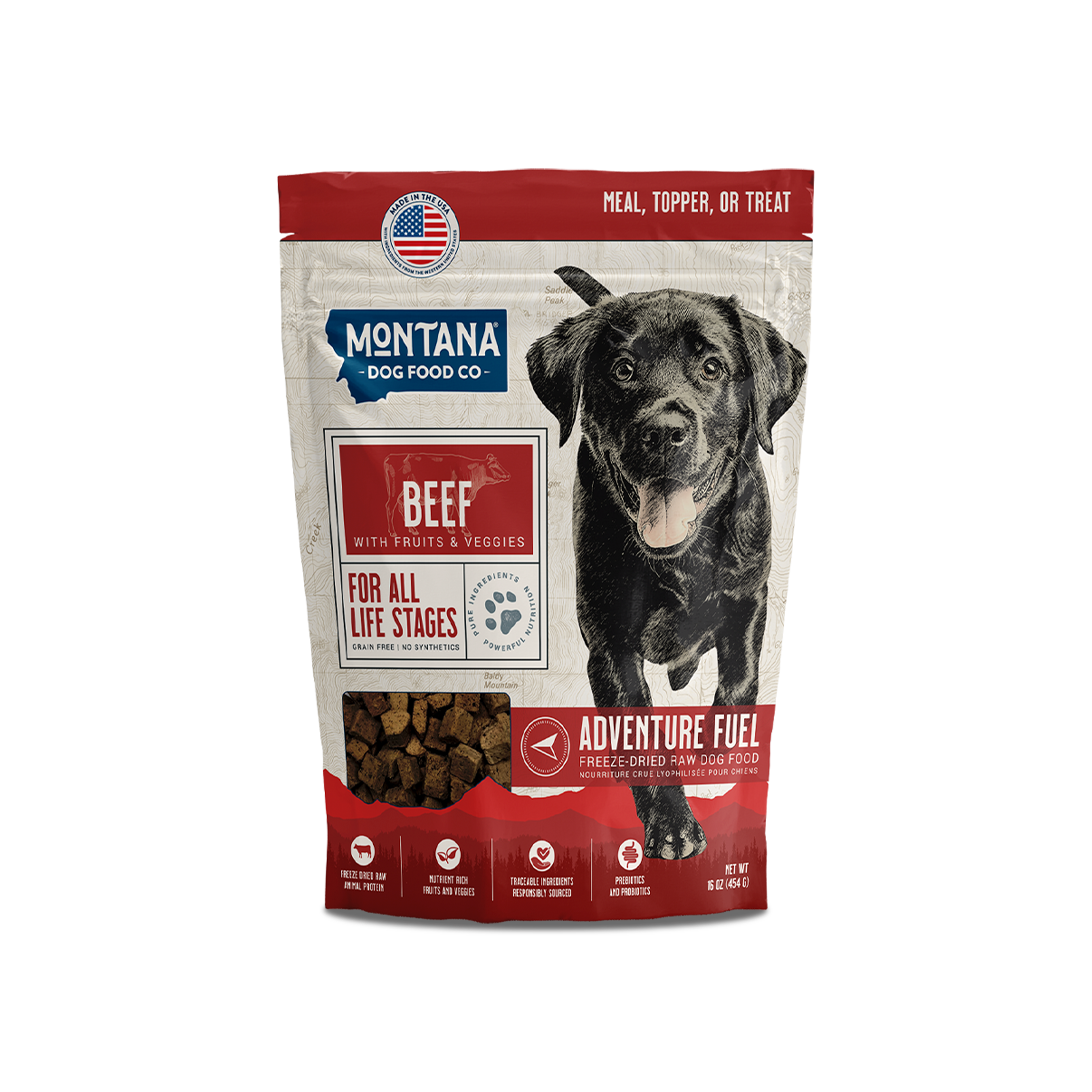 Combustible de Aventura Crudo Liofilizado Sin Granos con Carne de Res (Alimento para Perros)