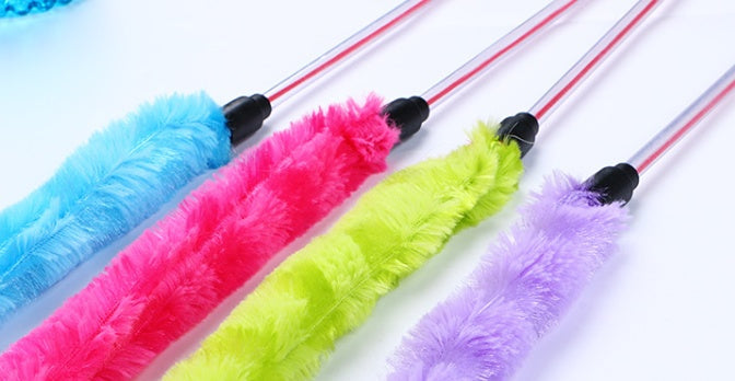 Varita de juguete interactiva para gatos con felpa, plumas y caña
